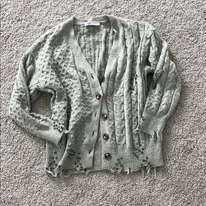 Zara Green Oversized Distressed Cardigan